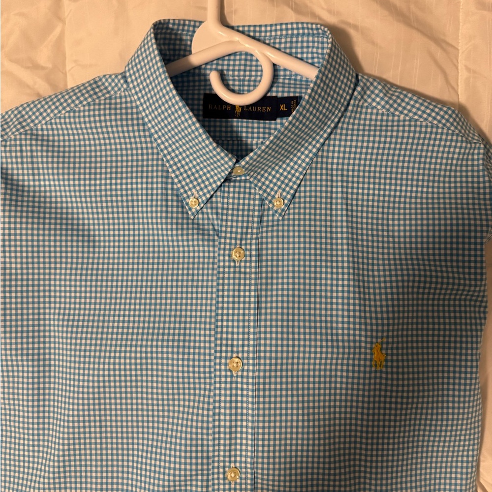 (SOLD)Ralph Lauren Turquoise and White Checkered Shirt